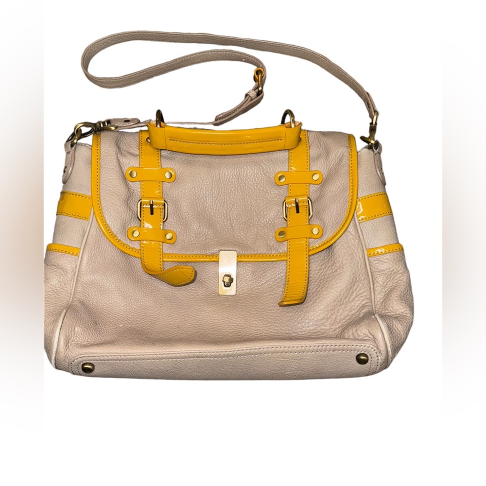 Pilcro and the Letterpress Beige and Yellow Leather Satchel